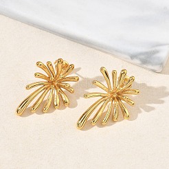 女性用304ステンレススチールスタッドピアス  花火  イオンプレーティング（ip）  ゴールドカラー  31x24mm&nbsp;EJEW-K333-19G