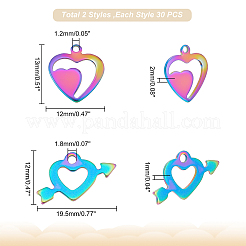 60 шт. 2 подвески из нержавеющей стали 304 в радужном цвете с покрытием на стойке&nbsp;STAS-DC0008-42