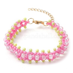 女性のためのガラスシードビーズブレスレット  ショッキングピンク  6-3/4インチ（17cm）&nbsp;BJEW-MZ00139-01