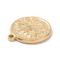 304ステンレスペンダント  テクスチャ  目でフラットラウンド  ゴールドカラー  19.5x16x2mm  穴：1.5mm&nbsp;STAS-A063-14G