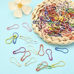 100個のスプレー塗装された鉄のひょうたんピン  編みステッチマーカー  ミックスカラー  21.5x9.5x1.5mm  ピン：0.5mm&nbsp;IFIN-YW0001-60