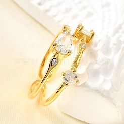Капля 925 стерлингового серебра кубический цирконий регулируемые манжеты кольца для женщин RJEW-S631-02G