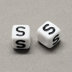 Perles européennes de lettre en acrylique à gros trou&nbsp;SACR-Q103-6mm-01S