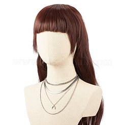 変色しない304ステンレススチールチェーン、三日月ペンダント付き多層ネックレス、男性用、女性用  ステンレス鋼色  15.75インチ（40cm）&nbsp;NJEW-JN03890