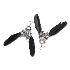 2 пара серег-подвесок из натуральной красной яшмы и натурального говлита EJEW-JE06179