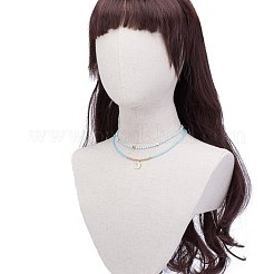 女性のために設定されたスター＆ムーンペンダントネックレス  クリアクリスタルガラスシードビーズネックレス  ゴールドカラー  ライトスカイブルー  17.72インチ（45cm）  15.63インチ（39.7cm）  2個/セット&nbsp;NJEW-JN03738-04