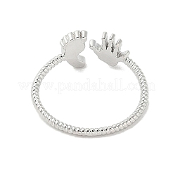 Bague de manchette ouverte en laiton empreinte et paume pour femme&nbsp;RJEW-A040-03P
