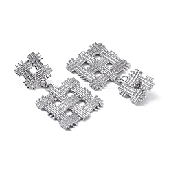 変色しない304ステンレススチールスタッドピアス  正方形  ステンレス鋼色  52.5x29.5mm&nbsp;EJEW-M250-02B-P