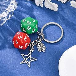 3個 3色ダイス不透明アクリルペンダントキーホルダー  合金ペンダントと鉄キーホルダー付き  ミックスカラー  72.5mm  1pc /カラー&nbsp;KEYC-JKC01198