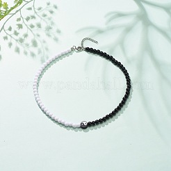 Collana di perline tonde in argilla polimerica yin yang e acrilico per donna&nbsp;NJEW-JN03925