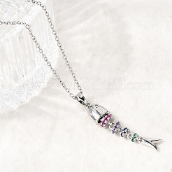 Подвеска в виде рыбьей кости из нержавеющей стали 201 с цветными кубическими циркониями&nbsp;NJEW-C111-02B-P