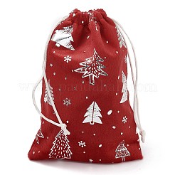 シルバースタンプクリスマスベルベット収納バッグ  巾着袋  長方形  レッド  クリスマスツリー  18x13x0.01cm&nbsp;ABAG-Q053-01A-03C