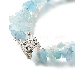 Многорядный браслет с бусинами из натурального аквамарина&nbsp;BJEW-JB07052-04