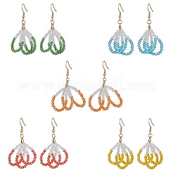 Серьги-подвески в виде стеклянных цветов из нержавеющей стали 304&nbsp;EJEW-JE06721