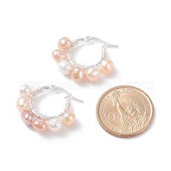Orecchini a cerchio da donna con perline avvolti in filo di perle naturali&nbsp;EJEW-JE04759-01