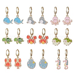 9 пара серег-колец из сплава с эмалью 9 стилей EJEW-JE06556