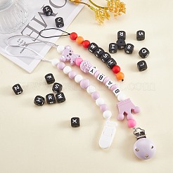 20 pz cubo nero lettera perline di silicone 12x12x12mm dadi quadrati alfabeto perline con 2mm foro distanziatore lettera allentata perline per collana braccialetto creazione di gioielli&nbsp;JX433T