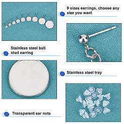 18 шт. 9 плоских круглых серег-гвоздиков из нержавеющей стали 304 STAS-UN0027-32