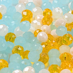ガラスビーズ  多面カット  ロンデル  アクア  6x5mm  穴：1mm  約280個/60g&nbsp;EGLA-A034-SM6mm-52