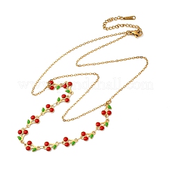 Двухслойные ожерелья из нержавеющей стали 304 с красной эмалью и вишневыми звеньями для женщин NJEW-D321-01G