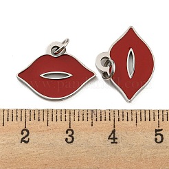 304ステンレスペンダント  エナメルと丸カン付き  リップチャーム  ステンレス鋼色  13.5x18.5x1mm  穴：3mm&nbsp;STAS-O003-01P