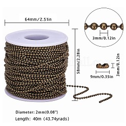 DIYのジュエリー  鉄球のビーズチェーン付き  はんだ付けおよび鉄製ボールチェーンコネクター  アンティークブロンズ  2x2mm  40 m /ロール&nbsp;DIY-PH0025-73AB