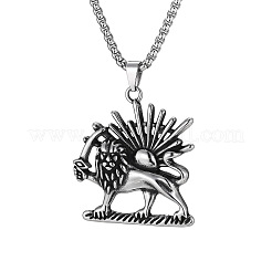 Collares vintage de acero inoxidable 304 con colgante de león y sol&nbsp;WGE39C9-01