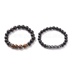 2 ensemble de bracelets extensibles en bois naturel&nbsp;BJEW-JB08255