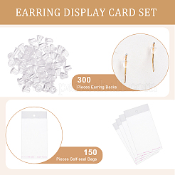 厚紙のアクセサリーディスプレイカード  イヤリング＆ネックレスディスプレイの吊り下げ用  セロハンバッグ付き  鉄のピアスフックとプラスチック製のピアスキャッチ  ミックスカラー  7.2x5.1x0.05cm  150pc&nbsp;CDIS-FG0001-50