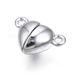 真鍮製マグネットクラスプ  ニッケルフリー  ハート  プラチナ  9.5x15x6mm  穴：1.5mm&nbsp;X-KK-N233-085P-NF