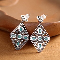 Синтетические бирюзовые серьги&nbsp;EJEW-C178-06B