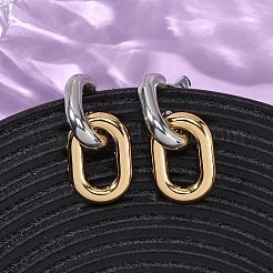 Pendientes colgantes ovalados de dos tonos de acero inoxidable 304&nbsp;X-EJEW-L304-04GP