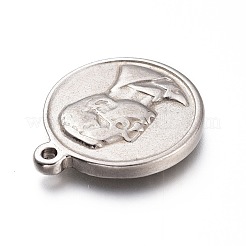 変色しない201ステンレススチールペンダント  人間とフラットラウンド  ステンレス鋼色  21x18x3mm  穴：1.6mm&nbsp;STAS-Z019-11P