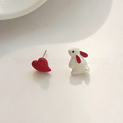 Серьги-гвоздики с эмалевым сплавом в виде кролика с сердцем FS-WG4A98E-01