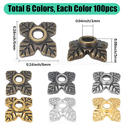 600 шт. 6-х цветные колпачки для бусин в тибетском стиле&nbsp;TIBEB-PA0001-07