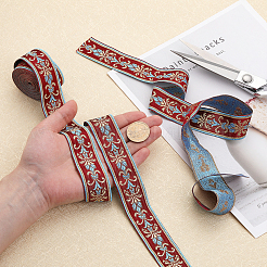 刺繍ポリエステルリボン  ジャカードリボン  服飾材料  花柄  ファイヤーブリック  1-1/8インチ（30mm）  約5.47ヤード（5m）/バッグ&nbsp;OCOR-CA0001-27A