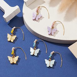 3 ペア 3 色合金アクリル蝶ダングルイヤリング  304 ステンレススチールピン付きシードビーズフラワードロップイヤリング  ミックスカラー  30x14mm  1ペア/カラー&nbsp;EJEW-MZ00118