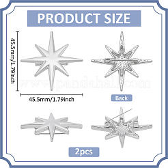 バックパック用スター合金ラペルピン2個  プラチナ  45.5x45.5mm&nbsp;JEWB-PH0001-74P