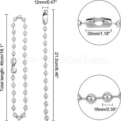 304ステンレススチールボールチェーンブレスレットとネックレスジュエリーセット  ステンレス鋼色  8-1/2インチ（21.5cm）  18.1インチ（46cm）  2個/箱&nbsp;SJEW-UN0001-01P