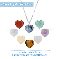 8 шт. 8 стиля ожерелье с подвеской в форме сердца из натуральных смешанных драгоценных камней с цепочками из сплава&nbsp;NJEW-FI0001-45
