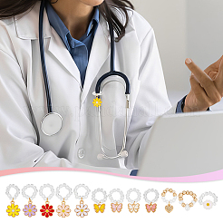 12 шт. 12 стиля цветок сердце бабочка сплав эмаль и смола и пластиковый жемчуг стетоскоп подвеска украшения HJEW-OC00262