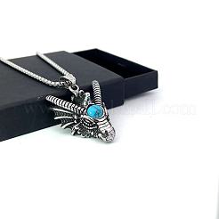 Мужские ожерелья с подвеской в виде головы дракона из нержавеющей стали с синтетической бирюзой LG7997