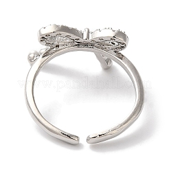 Открытые манжеты из латуни с бантом и микро-паве с прозрачным цирконием для женщин&nbsp;LS-RJEW-C098-06P