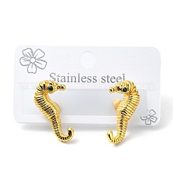 304ステンレススチールマイクロパヴェクリアキュービックジルコニアスタッドピアス（女性用）  タツノオトシゴ  24x13mm&nbsp;EJEW-B112-02G-01