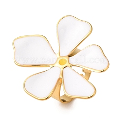 Золотистое ионное покрытие (IP) 304 нержавеющая сталь эмаль цветок регулируемые кольца для женщин RJEW-K276-01G