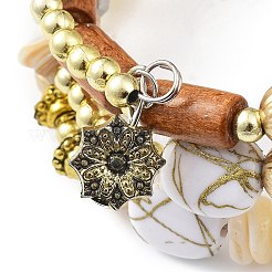 Braccialetto stile avvolgente a tre anelli con perline in lega e resina&nbsp;BOHO-PW0001-044A