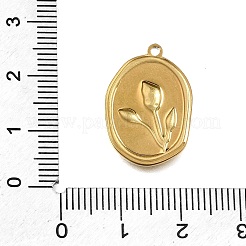 304ステンレスペンダント  オーバル フラワーチャーム付き  ゴールドカラー  22x15x2mm  穴：1.5mm&nbsp;SA-CBAF4B0-04G-04