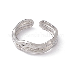Anello aperto a forma di onda intrecciata in acciaio inossidabile 304 anti-ossidazione per donna&nbsp;RJEW-C045-23P