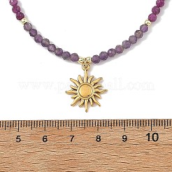 304ステンレススチール製ペンダント、天然石ミックス、パールビーズネックレス（女性用）  ゴールドカラー  太陽  15.43インチ（39.2cm）  ペンダント：19x16mm&nbsp;NJEW-JN06533-01