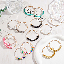 7 пара круглых серег-колец из плетеного стекла двух цветов EJEW-AN0002-21